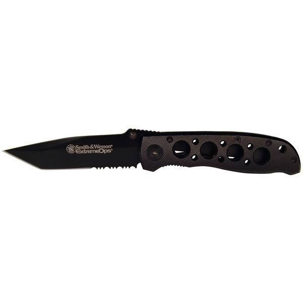 Extreme Ops, Black Aluminum Handle, Black ComboEdge w-Clip