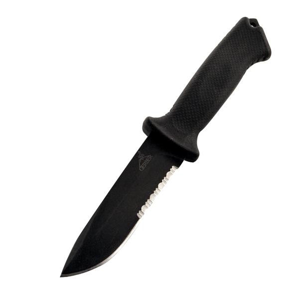 Prodigy, Black Rubber Handle, Black ComboEdge w-Sheath