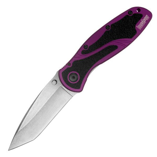 Blur Assisted, Black-Purple Handle, Stonewash Tanto Plain