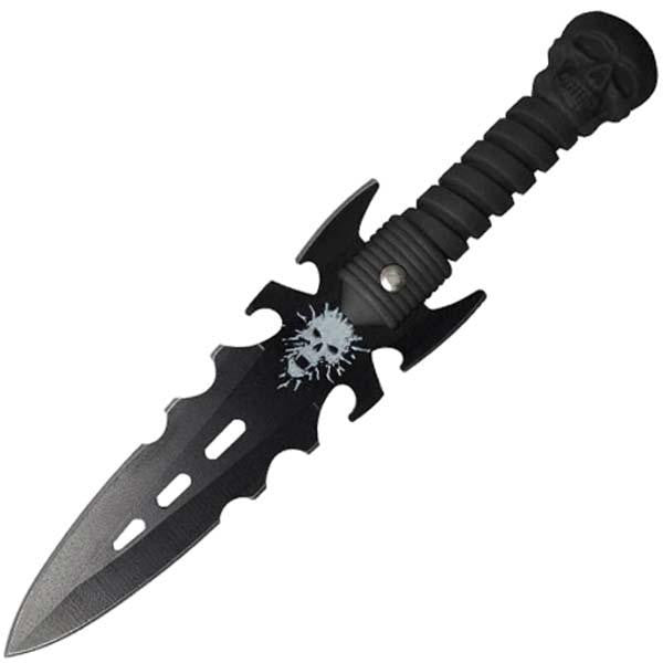 Skull Throwers, Black ABS Handle, Black Plain w-Sheath