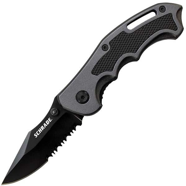 SCH210, Gray Aluminum Handle, Black Clip Point ComboEdge