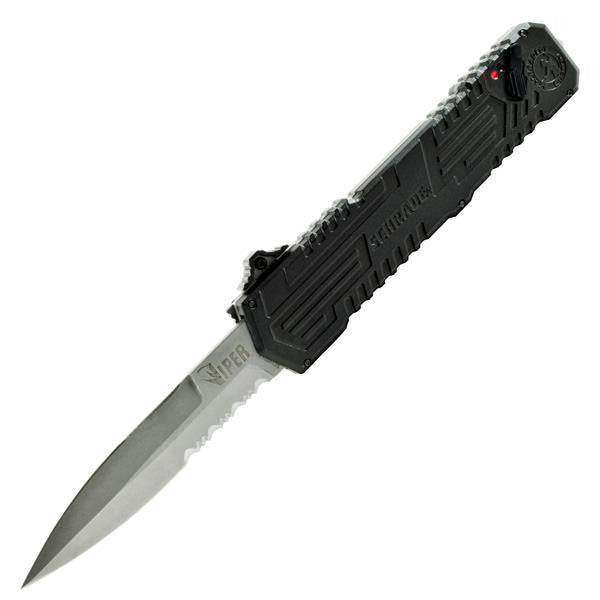 Viper 3, OTF, Black Handle, Bead Blast Blade, Serrated