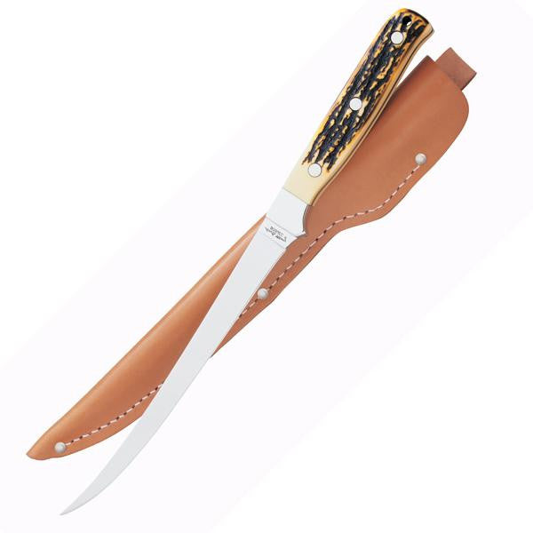 Uncle Henry Large Fillet, Staglon Handle, Plain w-Sheath