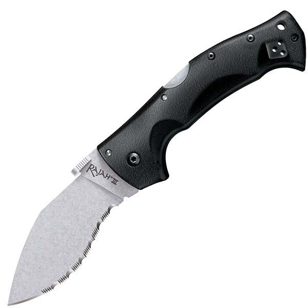 Rajah III, Black Griv-Ex Handle, Stonewash Serrated w-Clip