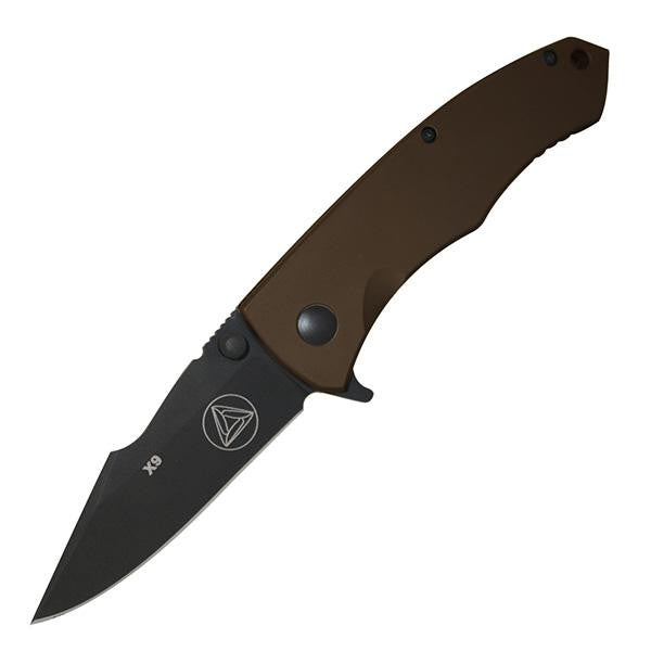 X9 Flipper, Bronze Titanium, Black DLC Plain Blade