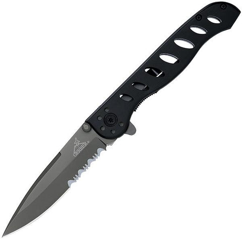 Evo, Black Aluminum Handle, Black TiNi Clip Point ComboEdge