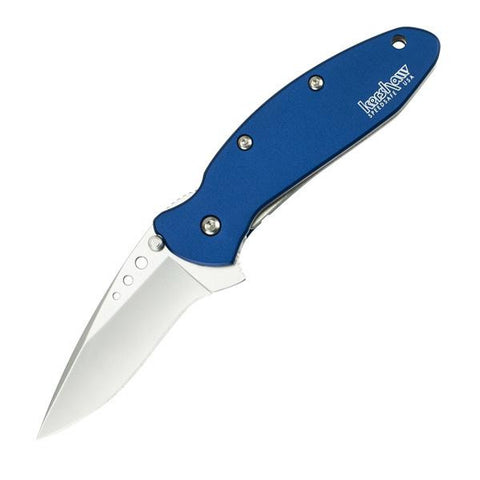 Scallion Assisted, Navy Blue Handle, Bead Blast Plain w-Clip