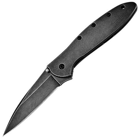Leek Assisted, Blackwash Handle & Blade, Plain w-Clip