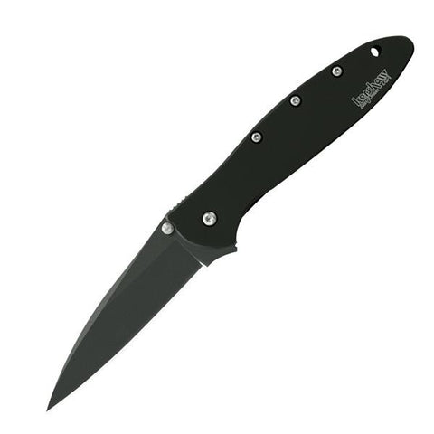 Leek Assisted, Black Stainless Handle, Black Plain w-Clip