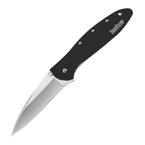 Leek Assisted, Black Aluminum Handle, Stonewash Plain w-Clip