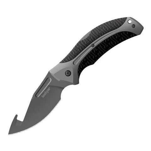 Lonerock Folder w-Gut Hook, Black GFN K-Texture Handle,Plain
