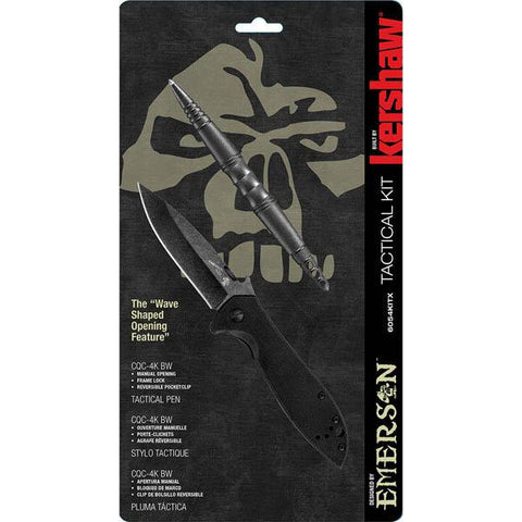 Tactical Kit w-Emerson CQC-4K BW Wave & Tactical Pen, Clam